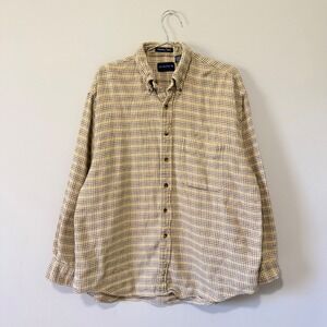 Gant Country Twill Mens Large Plaid Button Down Shirt Yellow Check Long Sleeve